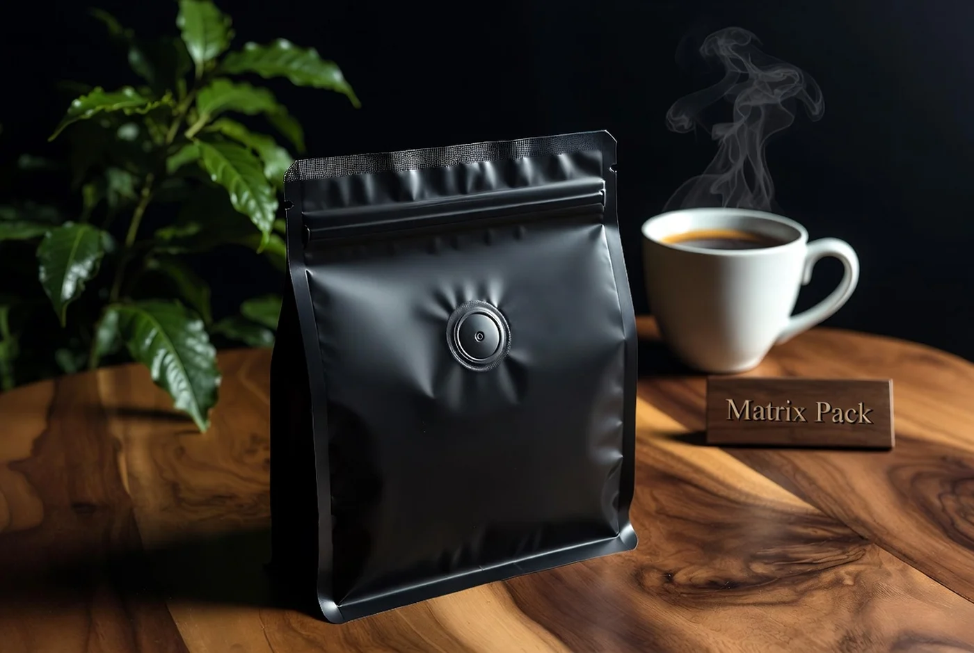 Матова чорна упаковка для кави з клапаном дегазації, Matrix Pack